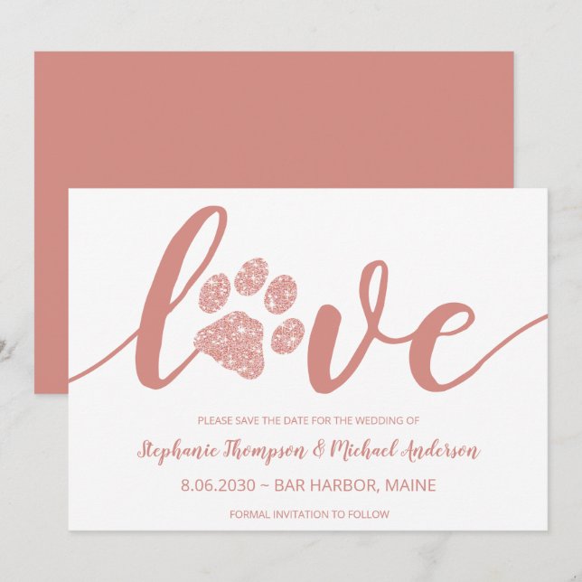 Love Paw Print Wedding Non Photo Save The Date (Front/Back)