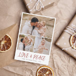 Love & Peace 3 Photo Collage Christmas Holiday<br><div class="desc">Modern love and peace handwriting Christmas holiday photo cards. A boho design featuring three photos of your choice in a simple collage layout. There is one large horizontal photo at the top of the page with two smaller photos next to each other below. Underneath that, "love & peace" is written...</div>