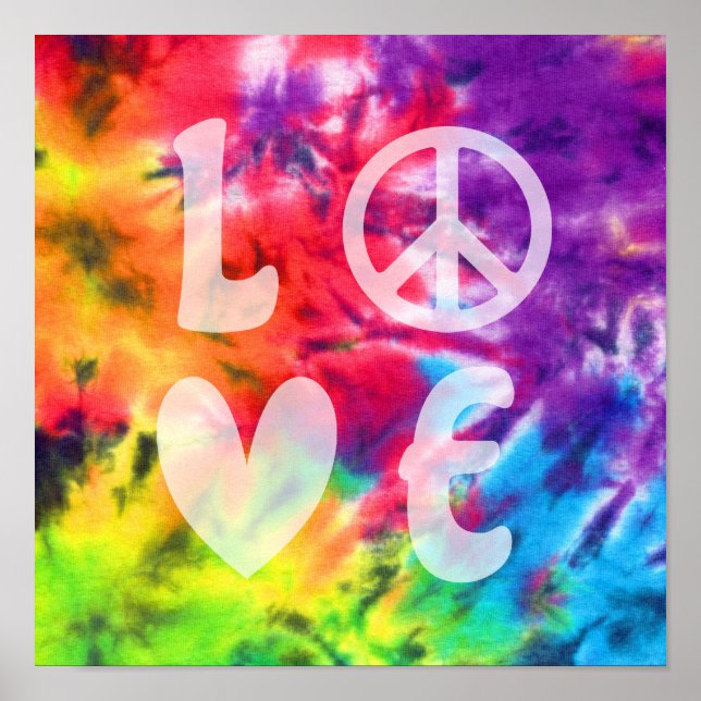 Love Peace Abstract Bright Rainbow Batik Tie Dye Poster (Front)