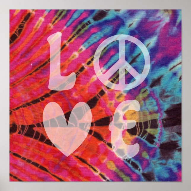 Love Peace Abstract Hippie Pink Blue Batik Tie Dye Poster (Front)