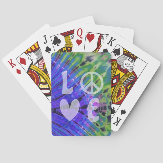 Love Peace Abstract Peacock Blue Green Teal Batik Playing Cards (Back)