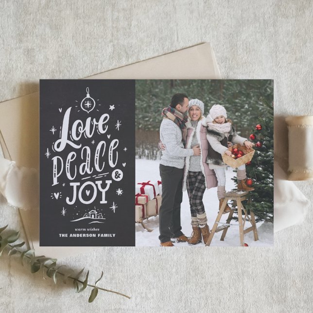 Love Peace and Joy Chalkboard Christmas Photo Holiday Card (Creator Uploaded)