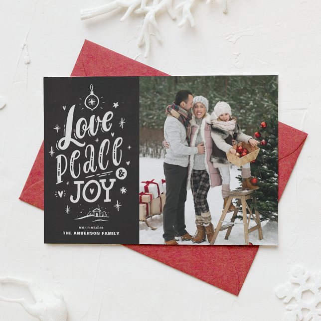 Love Peace and Joy Chalkboard Christmas Photo Holiday Card (Creator Uploaded)