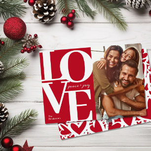 Love, Peace and Joy Christmas Red Family Photo Holiday Card