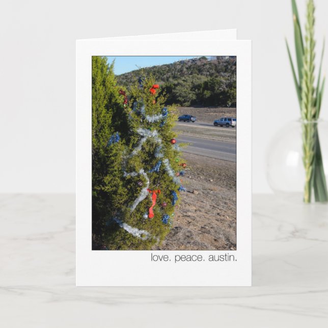 Love. Peace. Austin. 360 Loop Christmas  Trees Holiday Card (Front)