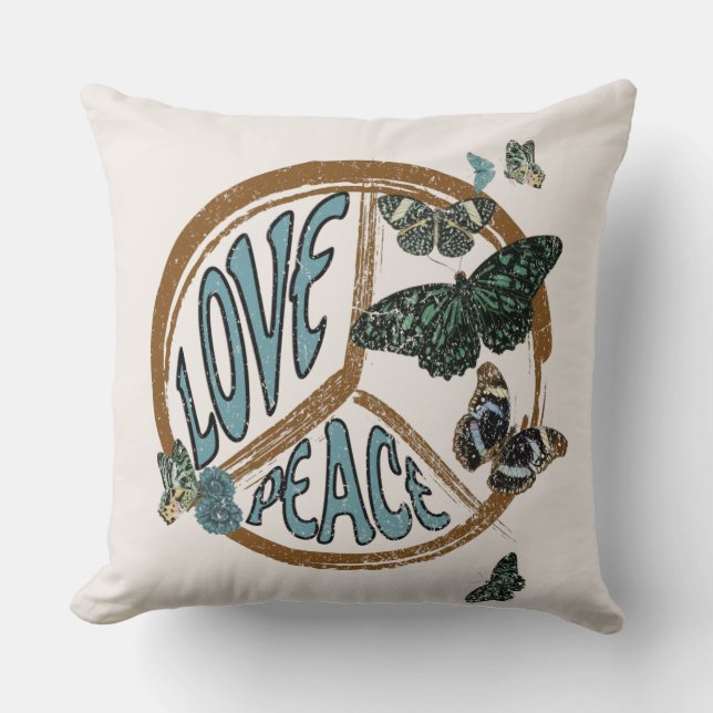 Love Peace Butterflies Vintage Summer Hippie Cushion (Front)