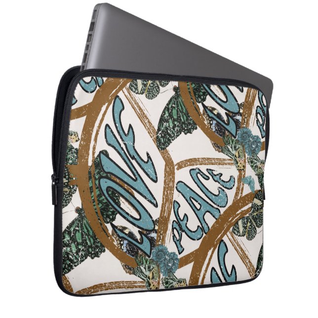 Love Peace Butterflies Vintage Summer Hippie Laptop Sleeve (Front Right)
