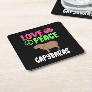 Love Peace Capybaras Cute Animals Capybara Lover Square Paper Coaster