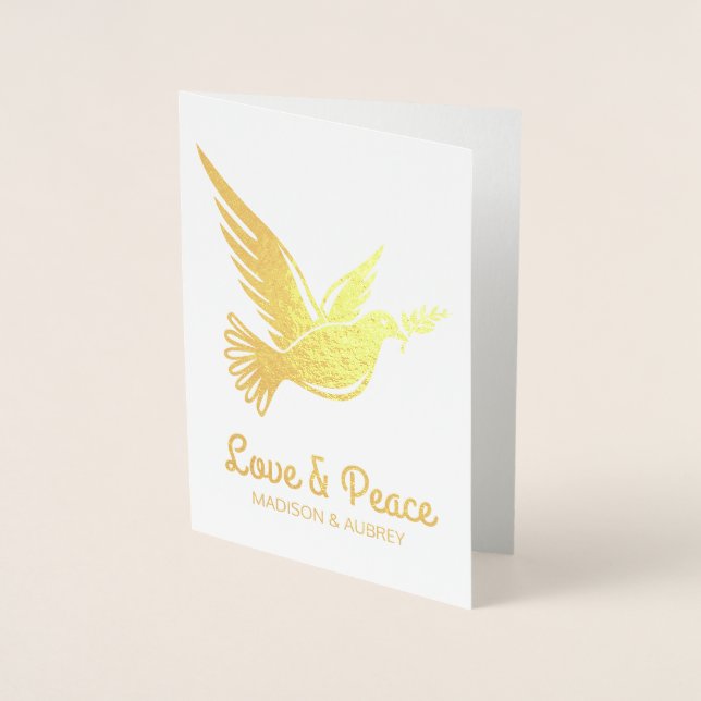 Love & Peace Christmas Wishes Dove Olive Branch Foil Card (Front)