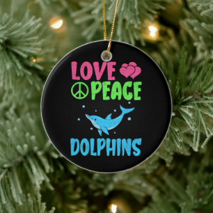 Love Peace Dolphins Cute Sea Animals Dolphin Lover Ceramic Tree Decoration