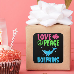 Love Peace Dolphins Cute Sea Animals Dolphin Lover Square Sticker