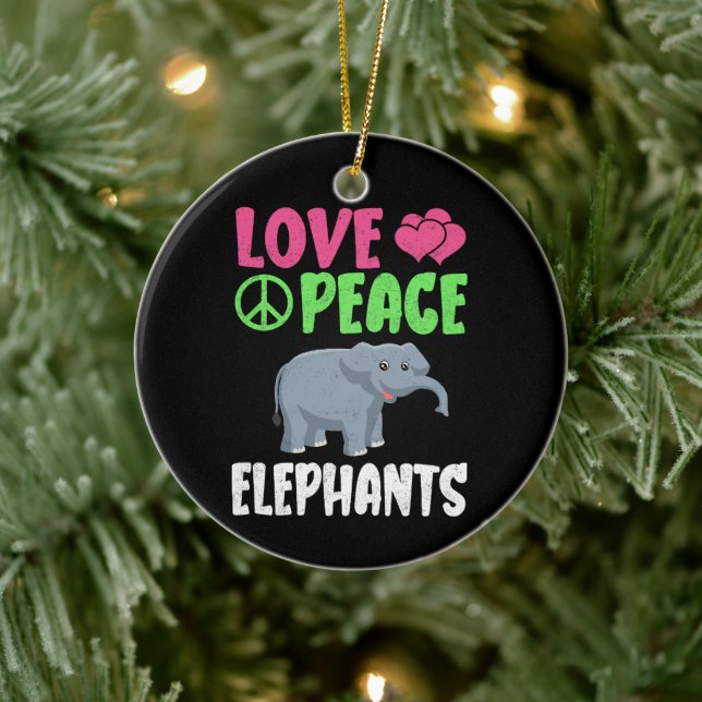 Love Peace Elephants Cute Zoo Animals Elephants  Ceramic Tree Decoration (Tree)