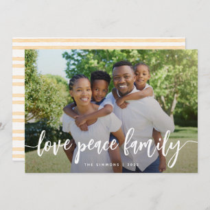 Love Peace Family Modern Brush Script Photo Holiday Card