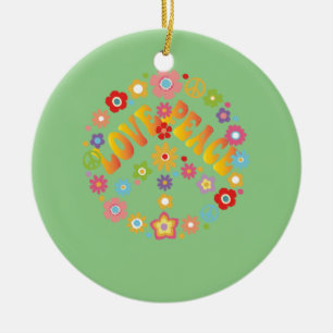 LOVE PEACE FREEDOM 60s 70s Tie Dye Vintage Hippie Ceramic Tree Decoration