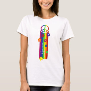 LOVE PEACE FREEDOM Stripes Flowers T-Shirt