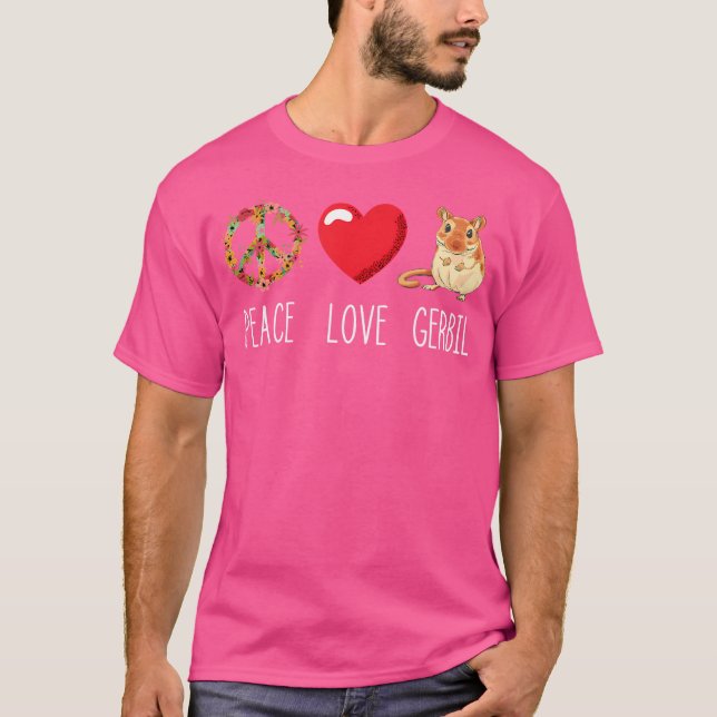 Love Peace Gerbil Heart Unity Rodent Rat Animal Ge T-Shirt (Front)