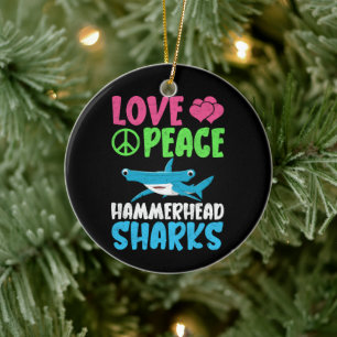 Love Peace Hammerhead Sharks Cute Sea Animals Fans Ceramic Tree Decoration