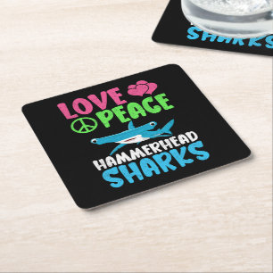 Love Peace Hammerhead Sharks Cute Sea Animals Fans Square Paper Coaster