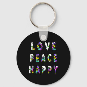 Love Peace Happy Flowers Key Ring