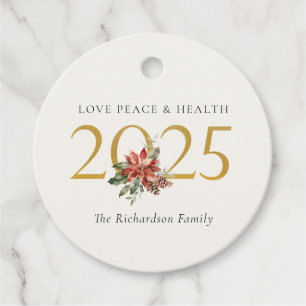 Love Peace Health Poinsettia Bunch Foil Gold 2023 Favour Tags