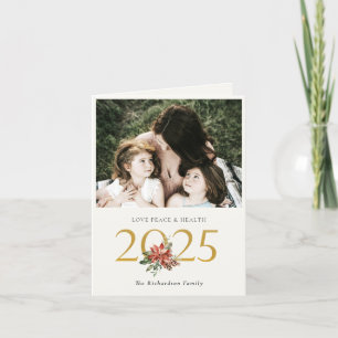 Love Peace Health Poinsettia Bunch Gold 2023 Photo Holiday Card