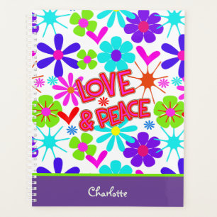 Love & Peace Hippie Flower Power Personalised Planner