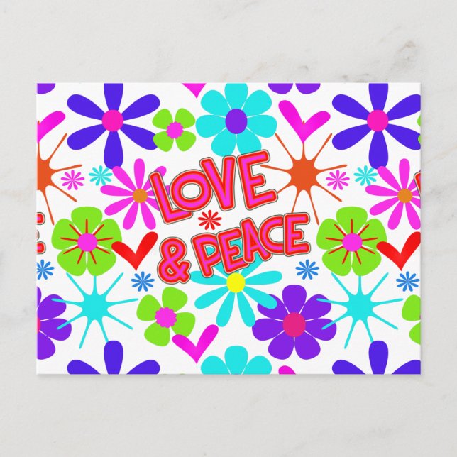 Love & Peace Hippie Flower Power Postcard (Front)