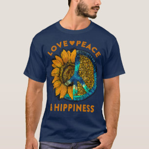 Love Peace Hippiness Sunflower Peace Sign 60s 70s T-Shirt