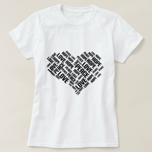 LOVE PEACE HOPE Chic Stylish Word Cloud T-Shirt (Design Front)