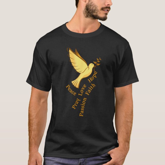 Love Peace Hope Dove With Olive Branch T-Shirt (Front)