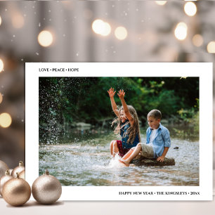 Love Peace Hope   Minimalist Happy New Year Photo Holiday Card