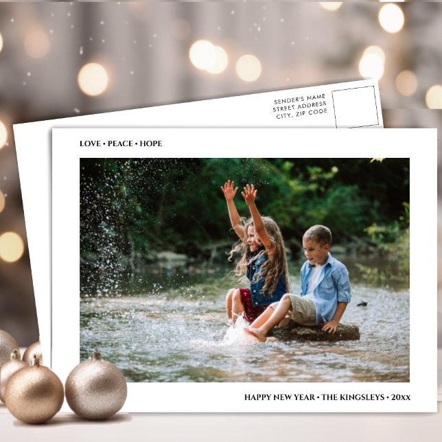 Love Peace Hope | Minimalist Happy New Year Photo Holiday Postcard (Creator Uploaded)