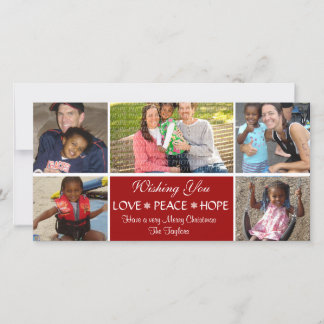 Love, Peace, Hope Photo Christmas Card (RED)