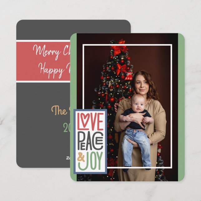 Love Peace & Joy (add your own photo) Holiday Card (Front/Back)