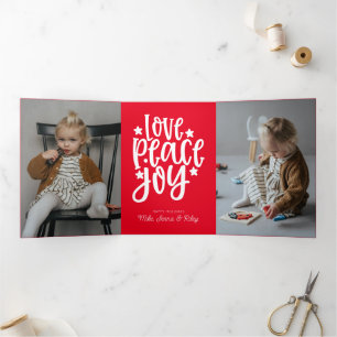 LOVE PEACE JOY   Add Your Photo Tri-Fold Holiday Card