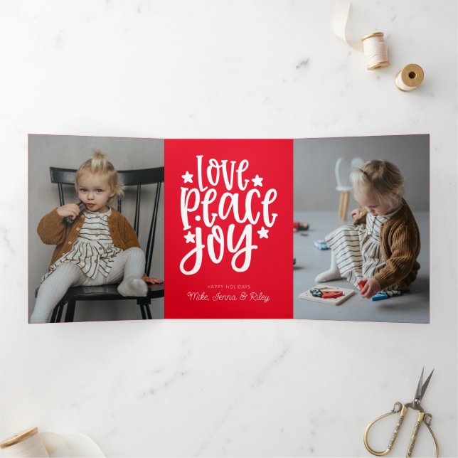 LOVE PEACE JOY | Add Your Photo Tri-Fold Holiday Card (Inside)