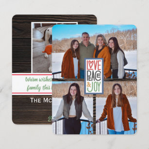 Love Peace & Joy (add your photos) Rustic Wood Holiday Card