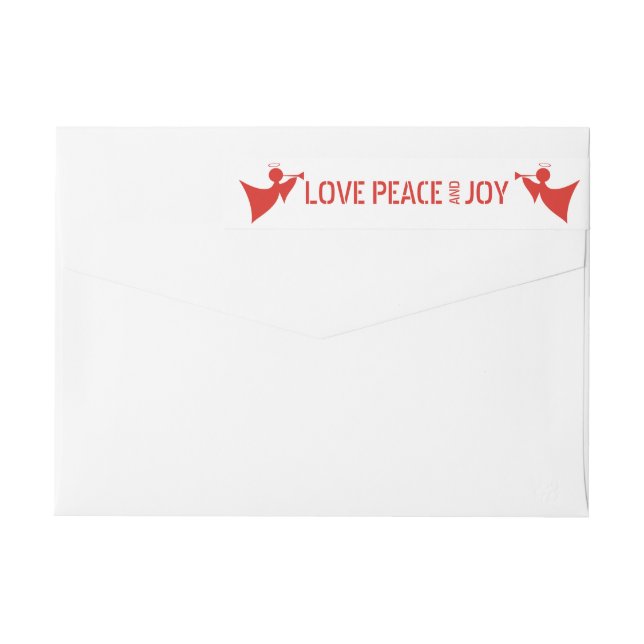 Love, Peace, Joy and angels red Christmas Wrap Around Label (Back)
