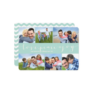 Love Peace Joy Aqua Band Modern 6 Photo Collage Holiday Card