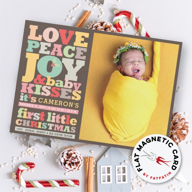 Love Peace Joy Baby Girl 1st Christmas Photo Card (Creator Uploaded)
