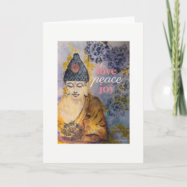 Love Peace Joy Buddha Watercolor Greeting Card (Front)
