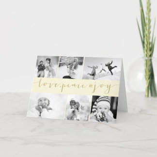 Love Peace Joy Calligraphy Modern 6 Photo Collage Holiday Card