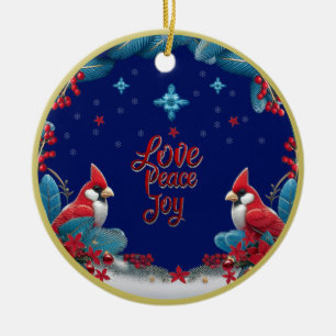 Love, Peace, Joy: Cardinal Christmas Ceramic Tree Decoration