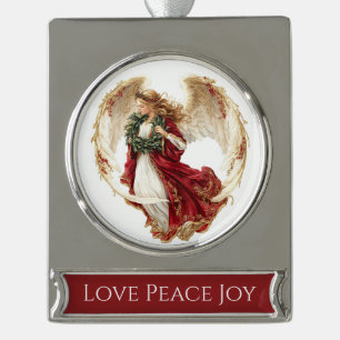 Love Peace Joy Christmas Angel Silver Plated Banner Ornament