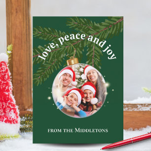 Love Peace Joy Christmas Arch Photo Forest Green Holiday Card