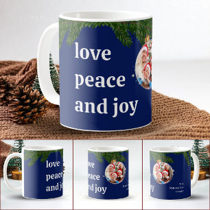 Love Peace Joy Christmas Family Photo Navy Blue Coffee Mug