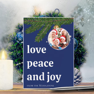 Love Peace Joy Christmas Family Photo Navy Blue Holiday Card