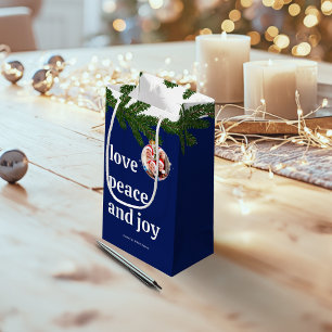 Love Peace Joy Christmas Family Photo Navy Blue Small Gift Bag