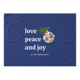 Love Peace Joy Christmas Family Photo Navy Blue Tablecloth