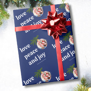 Love Peace Joy Christmas Family Photo Navy Blue Wrapping Paper